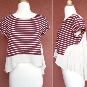 Striped Maroon and White Layered Hem Women's Top
